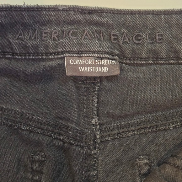 American Eagle Black Ripped Denim High Waisted Cutoff Shorts Size 2 - Picture 2 of 12